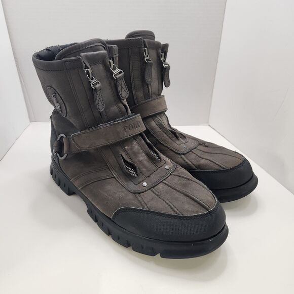 Polo Ralph Lauren Conquest Hi III Brown Leather Duck Boots Zip Strap Men’s 12D main image 5